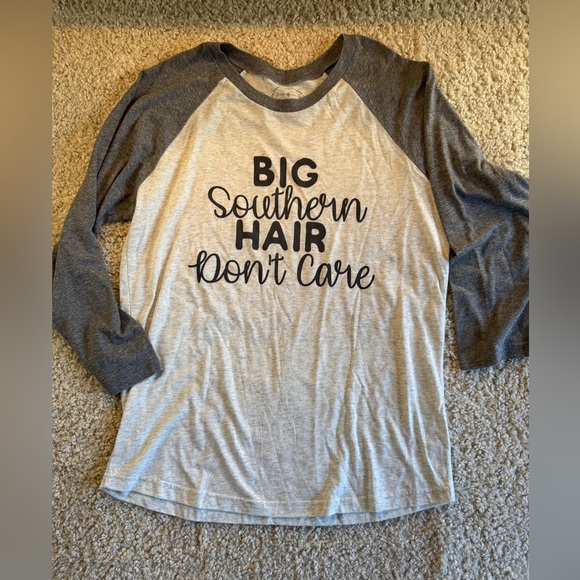 3/4 Sleeve, Round Neck T-Shirt | Big Southern Hair Don't Care | Medium | NWT - Picture 2 of 4